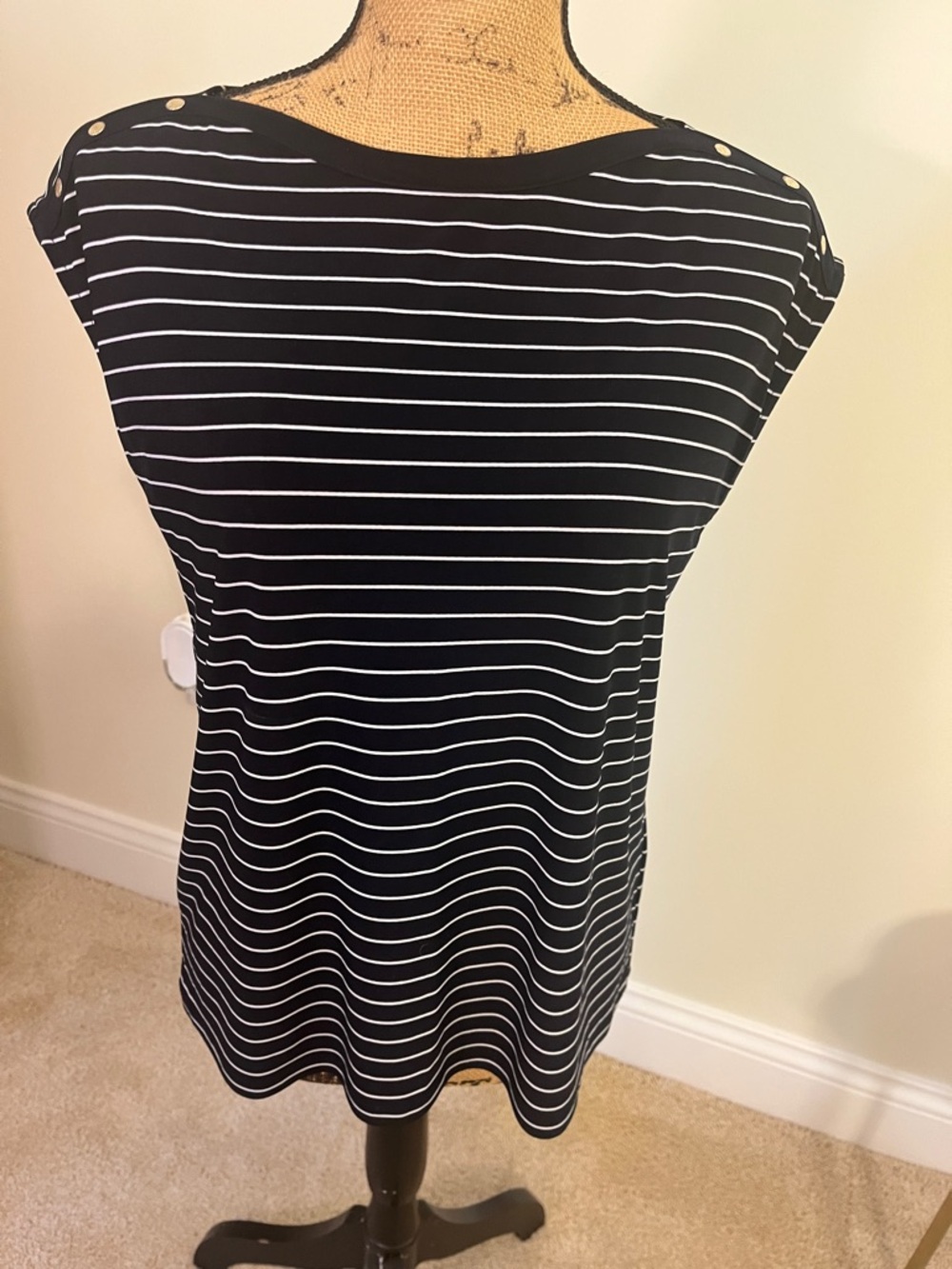 Anne Klein Navy/Black and White Striped Boatneck Tunic